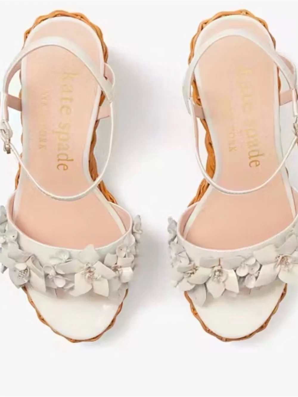 Kate Spade Fiori White Floral Platform Wedge Espadrille Sandals